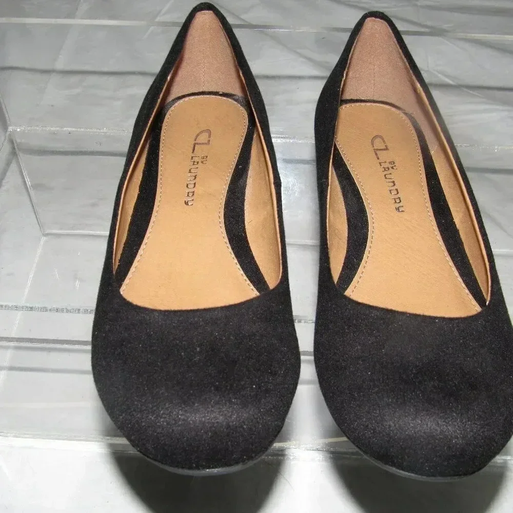 CL by LAUNDRY Marcie Black Wedge Pumps Shoes 6.5M